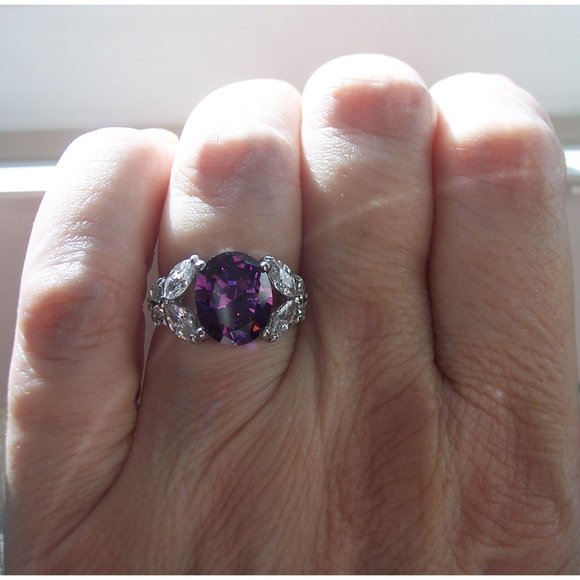 STAINLESS STEEL Simulated Amethyst Cz Ring With Butterfly Sides - Picture 6 of 16